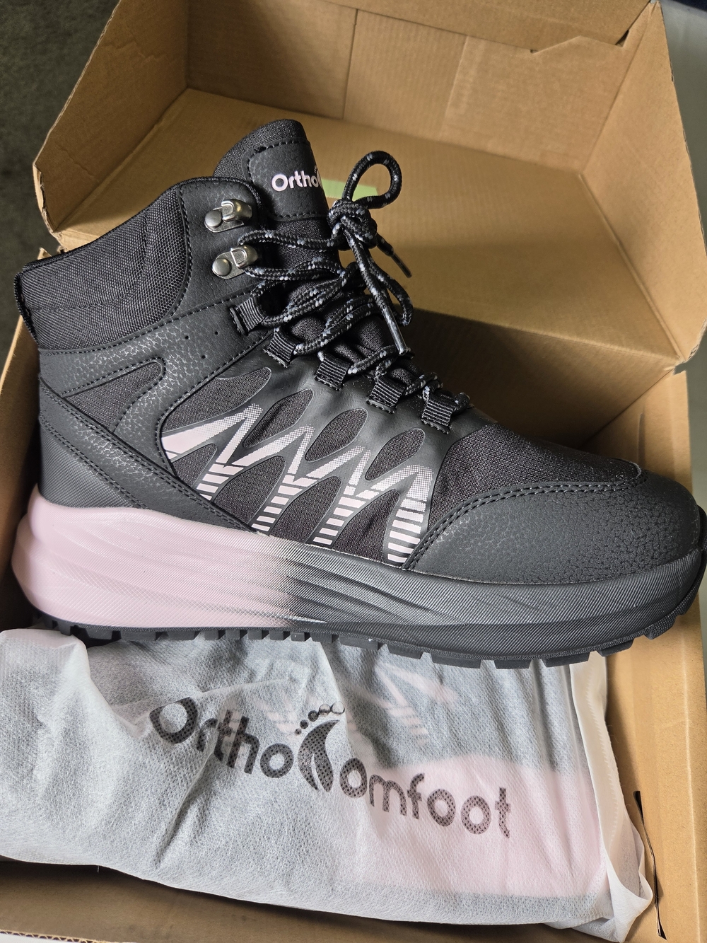 Orthocomfoot Women's Black and Pink Lace-Up Support Boot